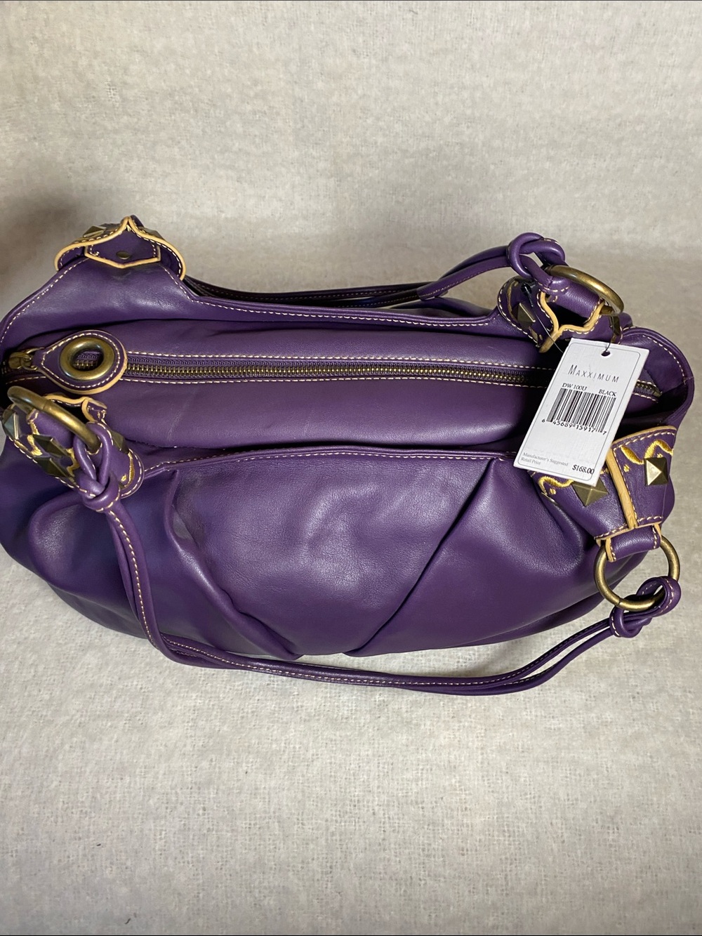 Purple Leather Shoulder Bag with Decorative Gold Accents - Picture 3 of 9